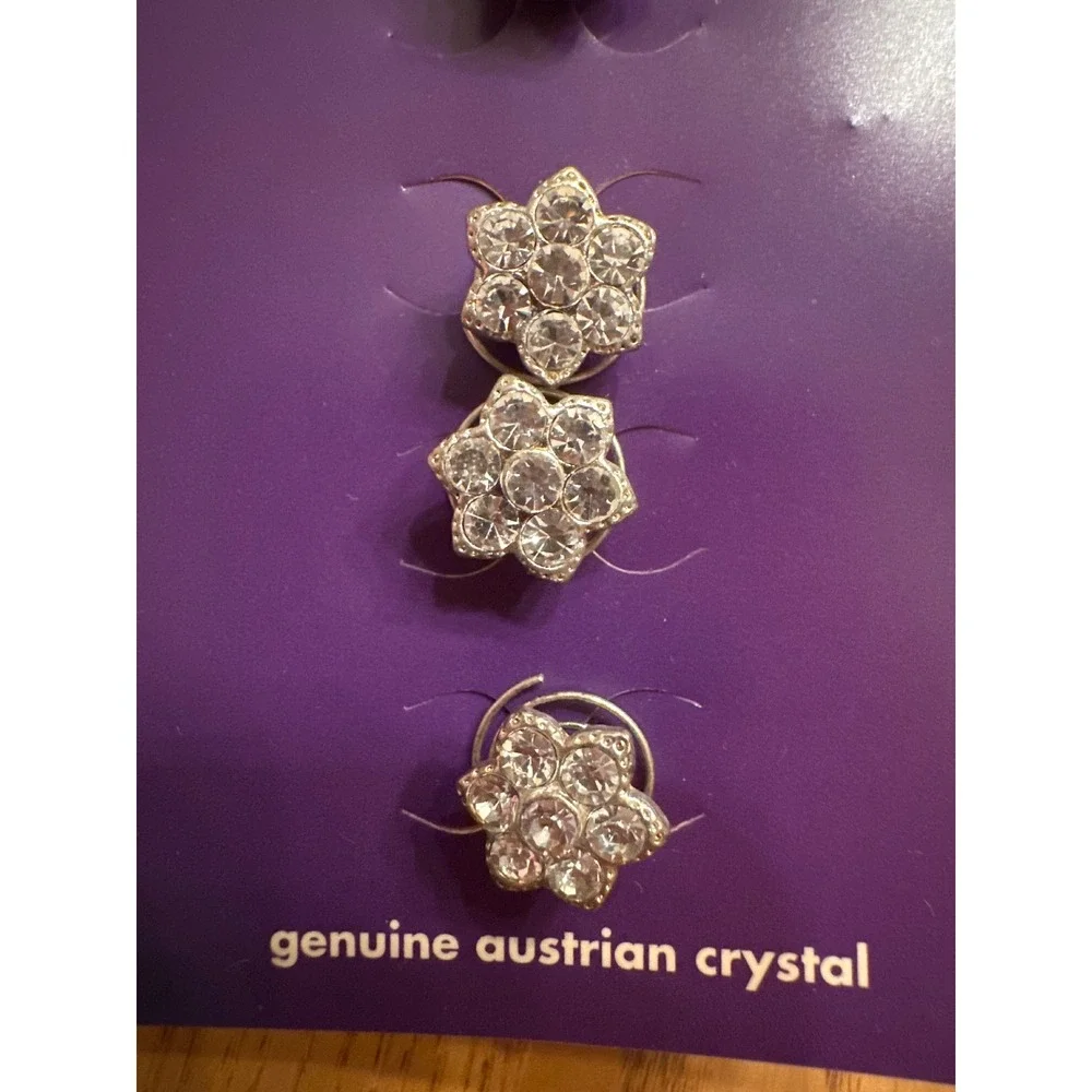 Claire's Genuine Austrian Crystal Hair Twisters Silver Tone Flower Set of 5 NEW